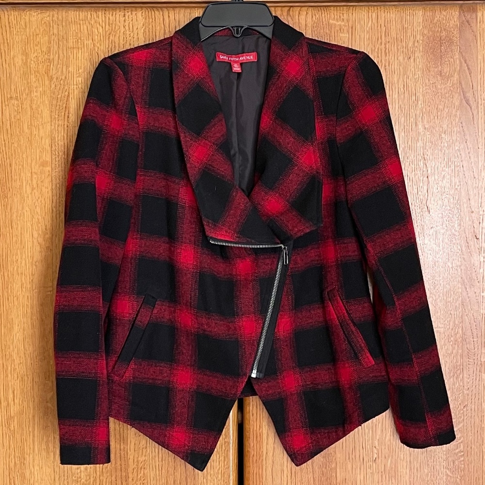 Saks Fifth Avenue Buffalo Plaid Red/Black Jacket Size: Small